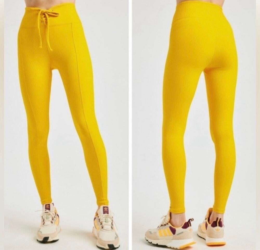 Year of Ours Bright Yellow Ribbed Football Leggings Women's Small High Rise